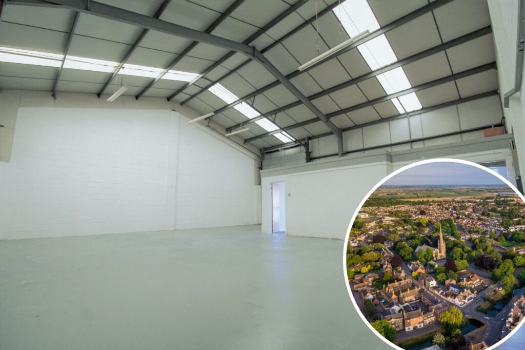 Large industrial unit and a photo of Spalding, Lincolnshire