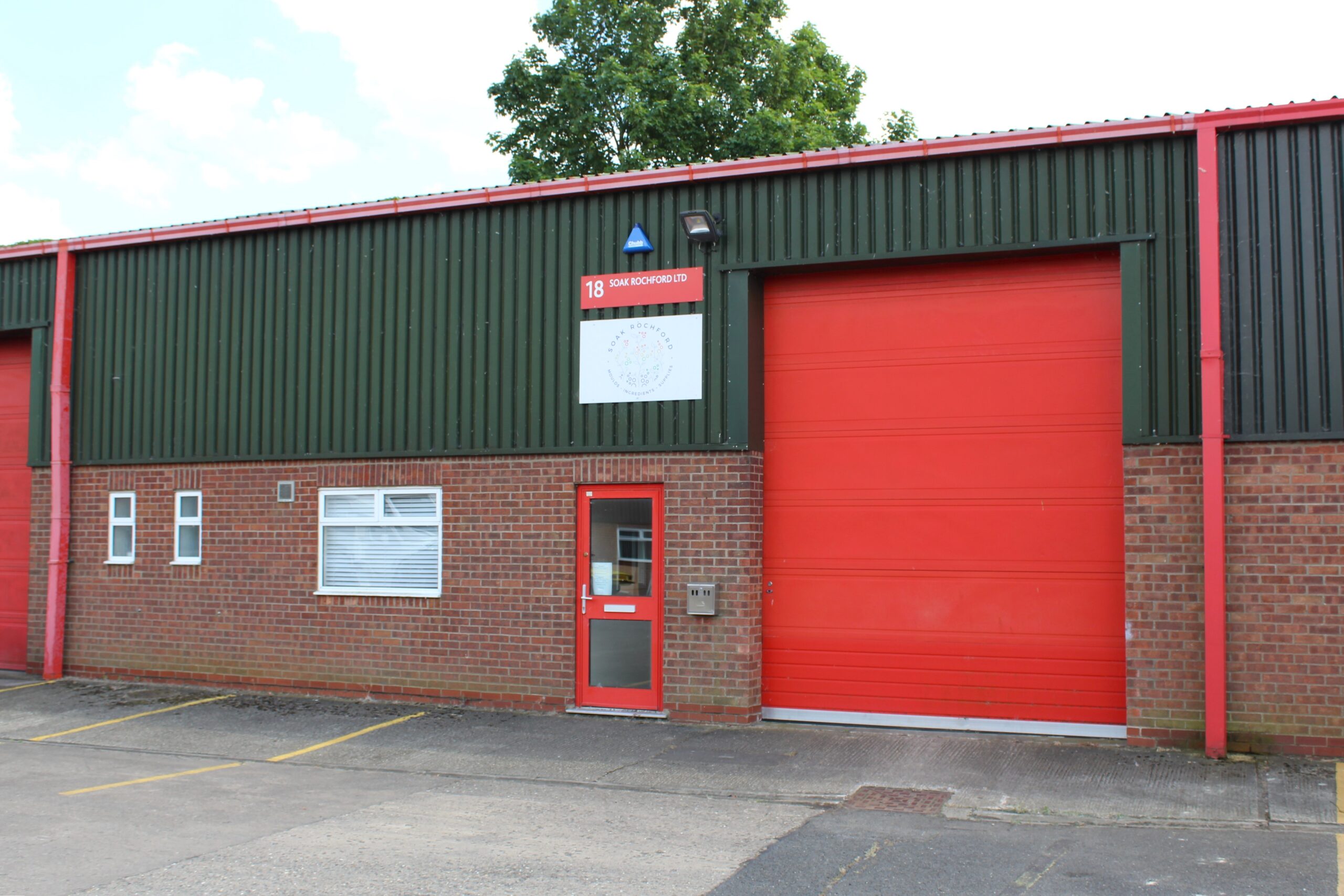 Industrial unit with a red doors