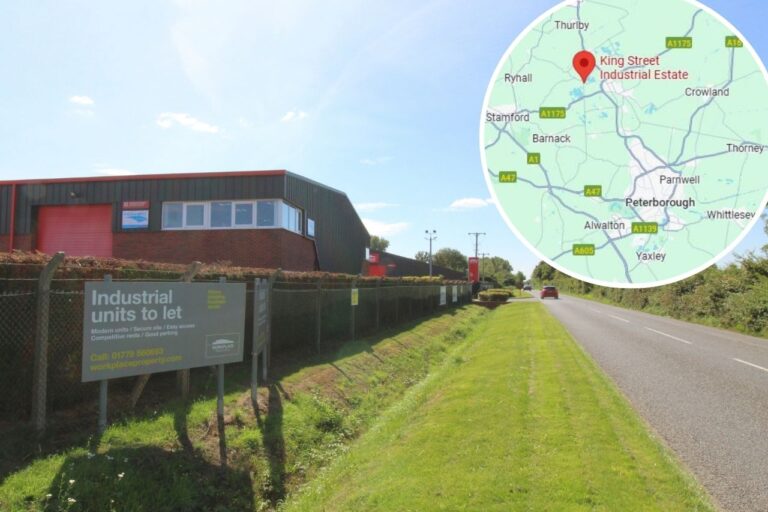Exterior of King Street Industrial Estate with a large 'To Let' sign outside the front