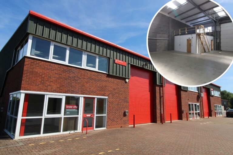 Industrial units to let with large red loading doors